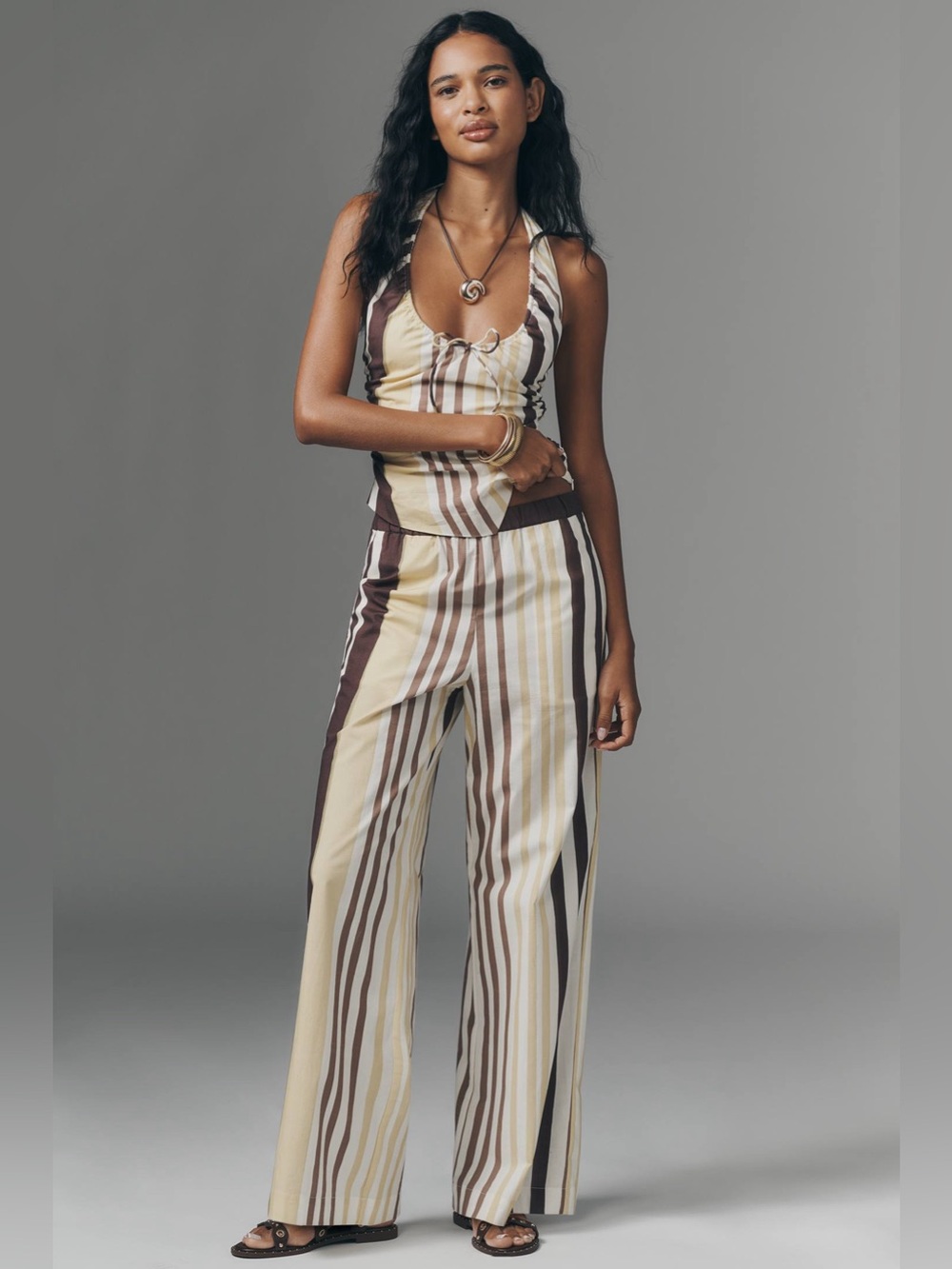 SOVERE Sonali wide leg and halter set in Banoffee